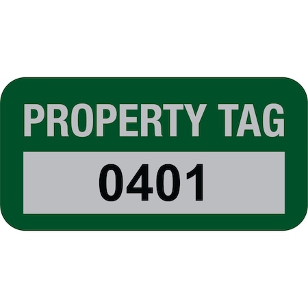 Lustre-Cal Property ID Label PROPERTY TAG5 Alum Green 1.50in x 0.75in Serialized 0401-0500, 100PK 253769Ma1G0401